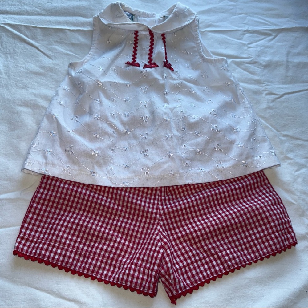 Y2K Little Lindsey Charming Kids White and Red Checkered Set Size 12 mo